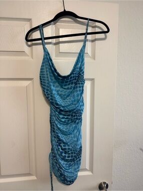 OhPolly Blue Dot-Print Cowl Neck Slip Dress